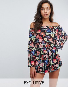 Ромпер со спущенными плечами и цветочным принтом Missguided - Черный