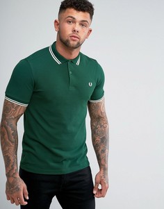 Зеленая футболка-поло узкого кроя с контрастными полосками Fred Perry - Зеленый