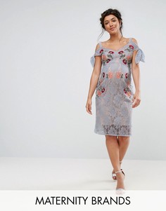 Кружевное платье для беременных с вышивкой и открытыми плечами Hope & Ivy - Синий
