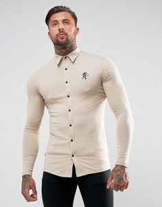 Песочная обтягивающая трикотажная рубашка Gym King - Светло-серый