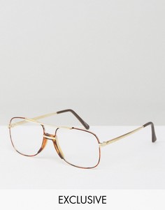 Коричневые очки-авиаторы с прозрачными стеклами Reclaimed Vintage - Коричневый