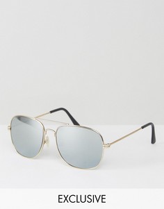 Золотистые солнцезащитные очки-авиаторы с серебристыми стеклами Reclaimed Vintage - Золотой