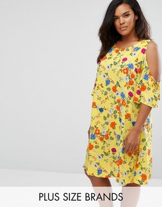 Платье-туника с открытыми плечами и цветочным принтом New Look Plus - Мульти