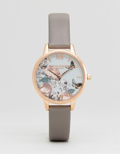 Часы с цветочным принтом и серым кожаным ремешком Olivia Burton OB16EG67 - Серый