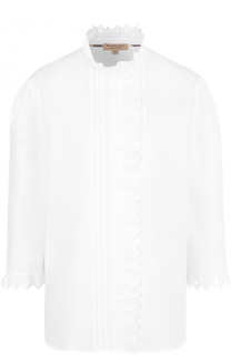Льняная блуза с воротником-стойкой и укороченным рукавом Burberry