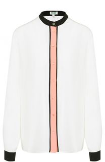Шелковая блуза прямого кроя с контрастной отделкой Kenzo