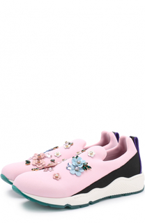 Текстильные кроссовки с цветочной аппликацией и кристаллами Dolce &amp; Gabbana