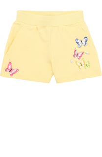 Хлопковые мини-шорты с вышивкой и аппликациями Monnalisa
