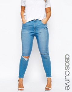 Синие зауженные джинсы с рваным дизайном ASOS CURVE Ridley - Синий