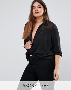 Блузка с прозрачной кокеткой ASOS CURVE - Черный