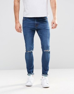 Ультразауженные джинсы скинни с рваными коленями ASOS - Синий