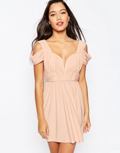 Платье миди с драпировкой и вырезами на плечах ASOS WEDDING - Розовый