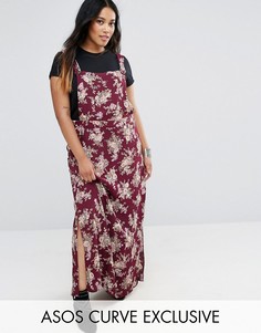 Платье макси в стиле комбинезона с цветочным принтом ASOS CURVE - Мульти