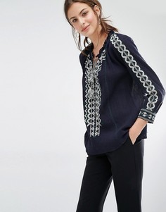 Блузка в деревенском стиле с вышивкой Ba&sh Select - Темно-синий Ba&;Sh