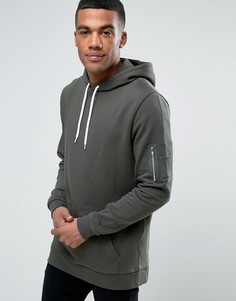 Длинный худи цвета хаки с карманами ASOS MA1 - Зеленый