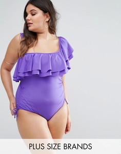 Слитный купальник на одно плечо с оборкой Monif C - Фиолетовый