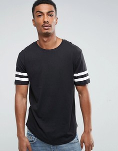 Длинная футболка с закругленным краем и полосками на рукавах Troy - Черный