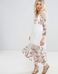 Платье с длинными рукавами и цветочной вышивкой Rd & Koko - Белый