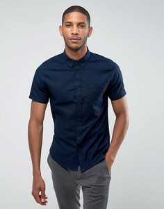 Оксфордская приталенная рубашка с короткими рукавами Burton Menswear - Темно-синий