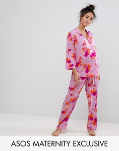 Пижамный комплект с рубашкой и ярким цветочным принтом ASOS Maternity - Мульти