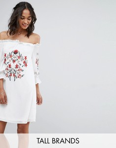 Платье со спущенными плечами и вышивкой Parisian Tall - Белый