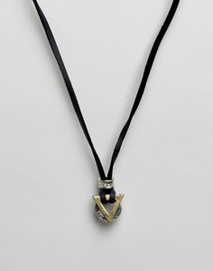 Черное кожаное ожерелье с подвеской Icon Brand - Черный