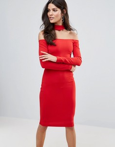 Платье миди с длинными рукавами и чокером Jessica Wright - Красный