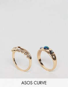 2 кольца с камнями ASOS CURVE - Золотой