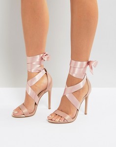 Атласные босоножки на каблуке с завязками New Look - Розовый