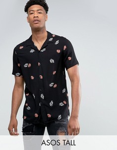Вискозная рубашка классического кроя с отложным воротником и цветочным принтом ASOS TALL - Черный