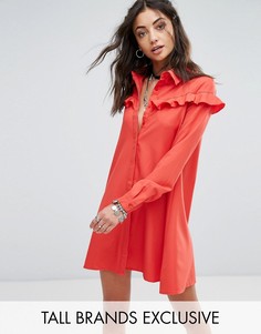 Платье-рубашка с оборками Glamorous Tall - Красный