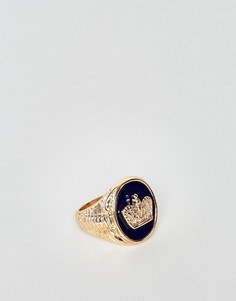 Черно-золотистое кольцо-печатка с короной ASOS - Золотой