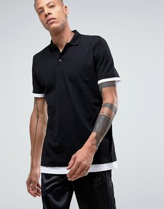 Длинная футболка-поло с контрастными манжетами и краем ASOS - Черный