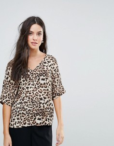 Блузка с леопардовым принтом и V-образным вырезом Selected Leona - Мульти