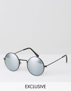 Круглые солнцезащитные очки с зеркальными стеклами в черной оправе Reclaimed Vintage - Черный