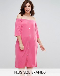 Платье-рубашка на пуговицах со спущенными плечами Pink Clove - Розовый