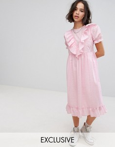 Платье миди с вышивкой ришелье, отделкой и оборками Reclaimed Vintage Inspired - Розовый