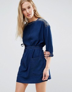 Джинсовое платье мини с вышивкой M.i.h Jeans - Синий