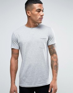 Серая футболка с карманом и необработанной горловиной Solid - Серый !Solid