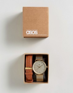 Золотистые часы со сменным плетеным дизайном ремешка ASOS - Мульти