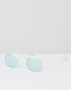 Солнцезащитные очки в белой овальной оправе с бирюзовыми стеклами ASOS - Белый