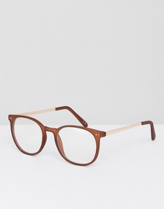 Круглые очки в коричневой матовой оправе с прозрачными стеклами ASOS - Коричневый