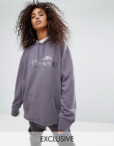 Oversize-худи бойфренда с логотипом и завязкой на спине Ellesse - Серый