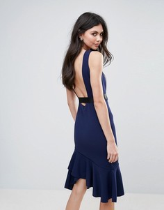 Платье-футляр с баской по краю и контрастным поясом City Goddess - Темно-синий