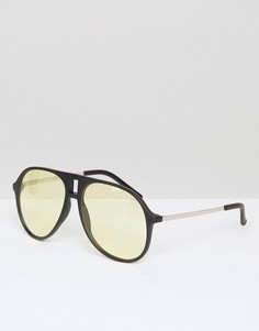 Солнцезащитные очки-авиаторы со светло-желтыми стеклами ASOS Black - Черный