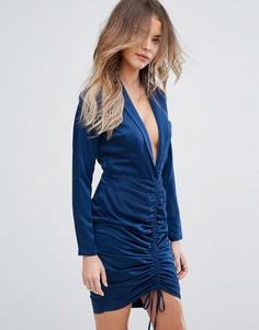 Платье мини с длинными рукавами и присборенной отделкой Lavish Alice - Темно-синий