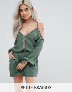 Ромпер с открытыми плечами Boohoo Petite - Зеленый