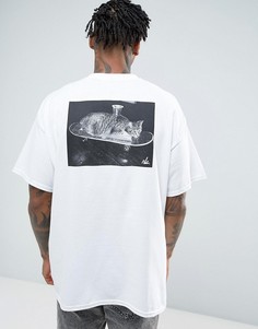 Свободная футболка с принтом кота на скейтборде New Love Club - Белый
