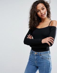 Боди с длинными рукавами и открытыми плечами ASOS - Черный