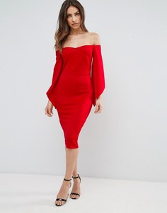 Платье миди с расклешенными рукавами Club L - Красный